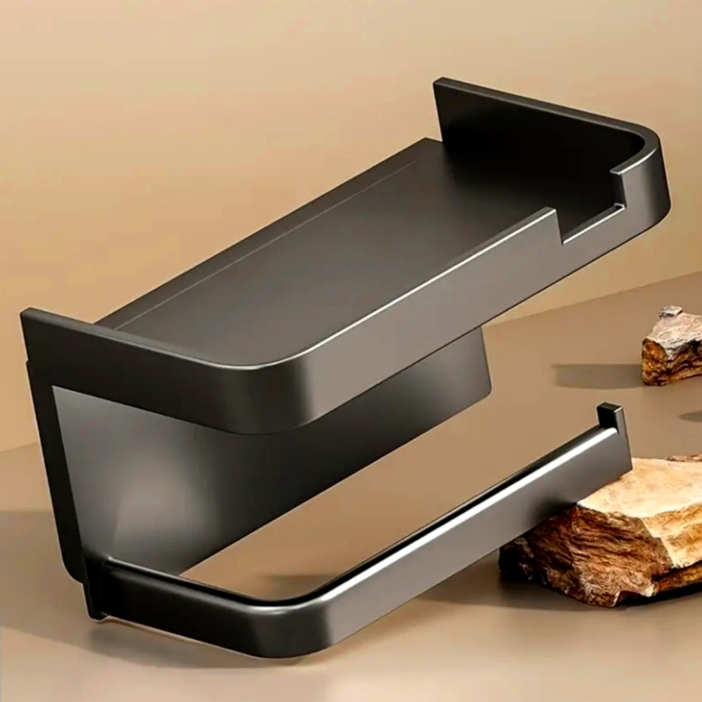 Wall Toilet Paper Holder With Tray - Black